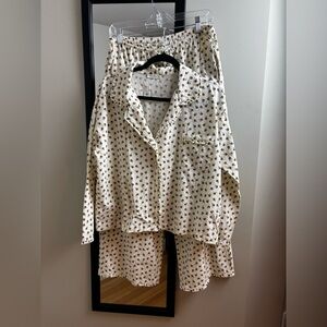 Women's Cream Brown floral 100% cotton Pajama Set button front shirt pant set